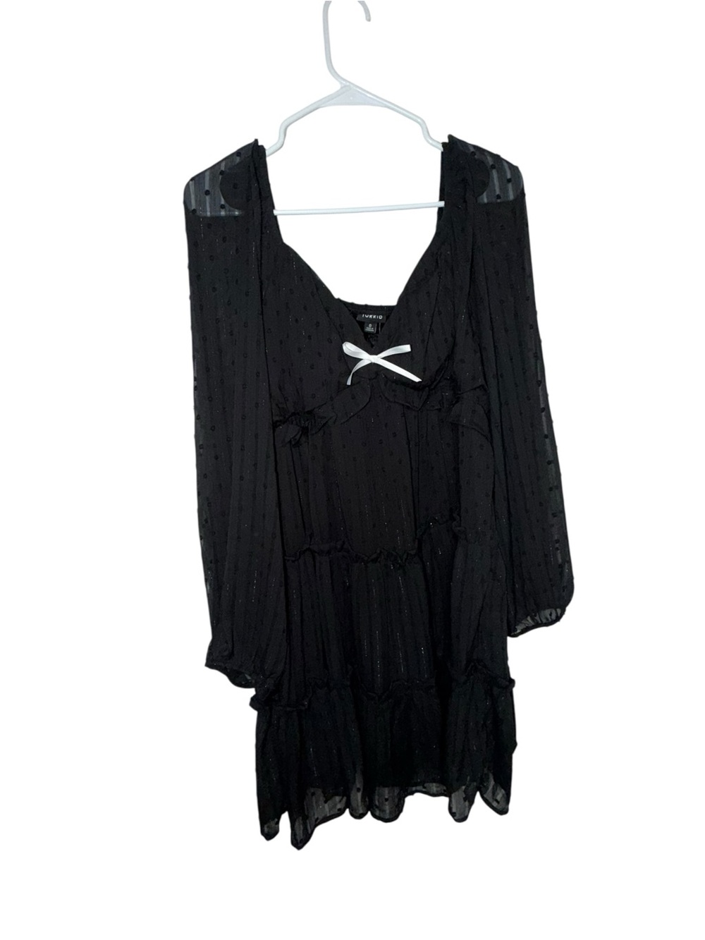 torrid Black Long Sleeve Smocked Tiered Dress with Bow Accent